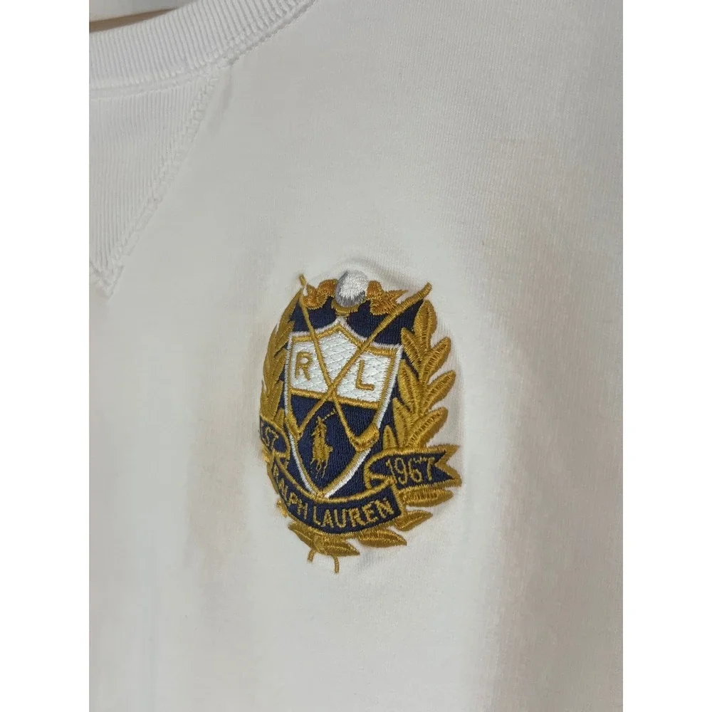 Ralph Lauren Kids White Crest Embroidered Sweatshirt Elbow Patches Large preppy